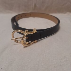 Linea Pelle Black Belt with Gold Buckle